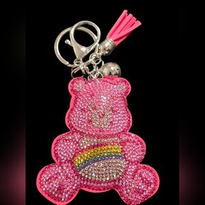 Pink Rhinestone Care Bear Keychain